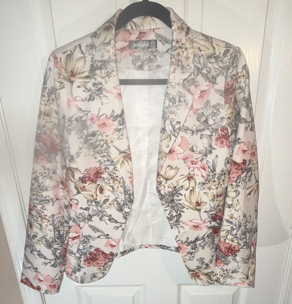 Allegra K Women's Floral Blazer Suit Jacket Multicolor Pink S Long Sleeve